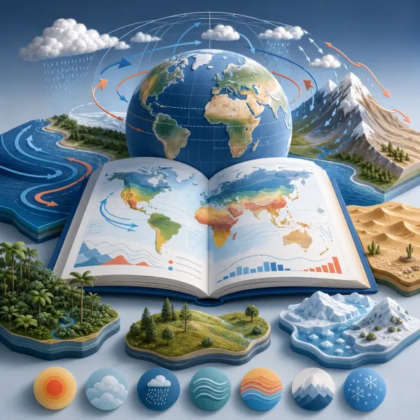 Pięć stref klimatycznych (równikowa, zwrotnikowa, podzwrotnikowa, umiarkowana, okołobiegunowa), główne typy klimatu, rozpoznawanie klimatu z klimatogramu, strefowość klimatyczno-roślinna, klasyfikacje Köppena i Okołowicza.