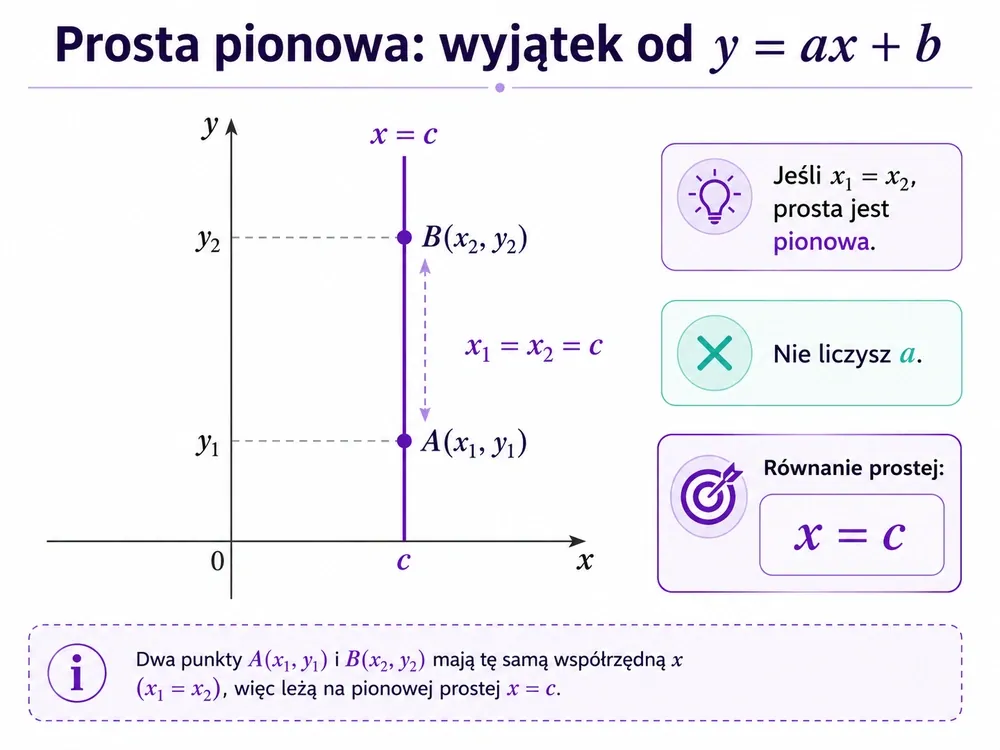 Układ współrzędnych z pionową prostą x=c i dwoma punktami o tym samym x