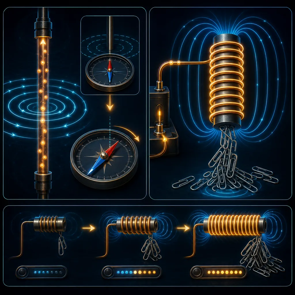 Doświadczenie Oersteda i elektromagnes — pole magnetyczne prądu