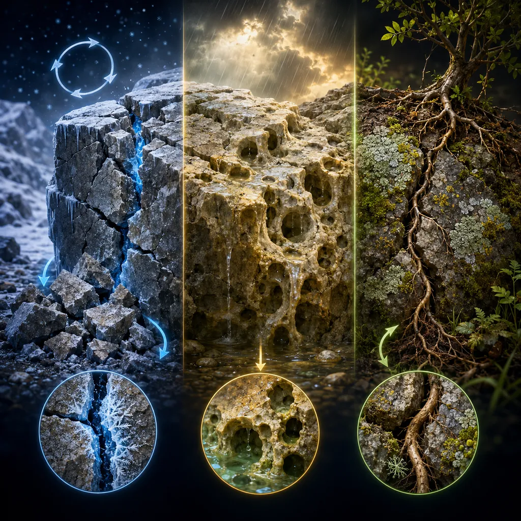Wietrzenie skał — fizyczne, chemiczne, biologiczne